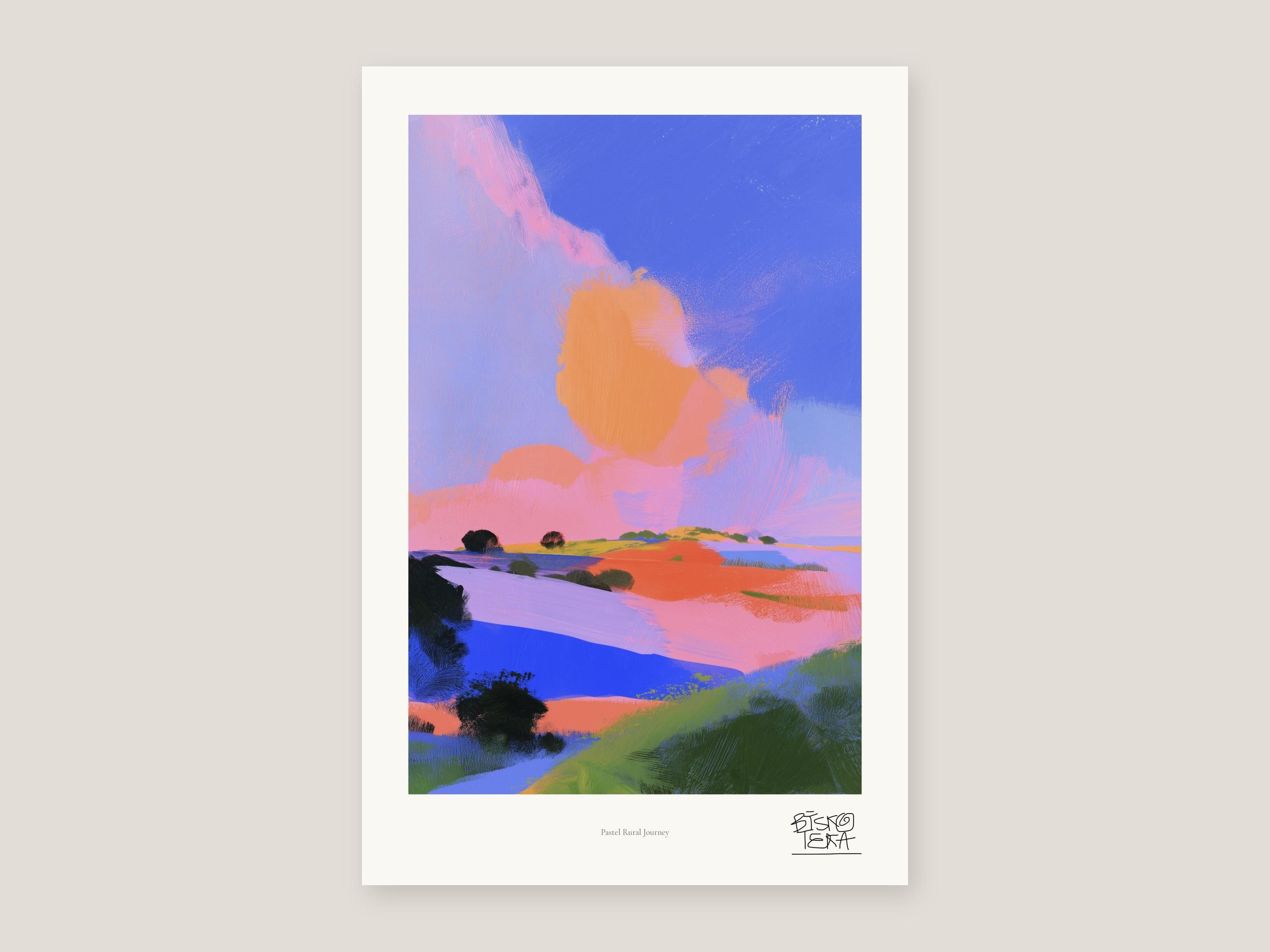 Full view of the Pastel Rural Journey print with its white gallery margin