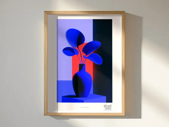 Leafy Vase Minimal art print, framed, in a second room setting