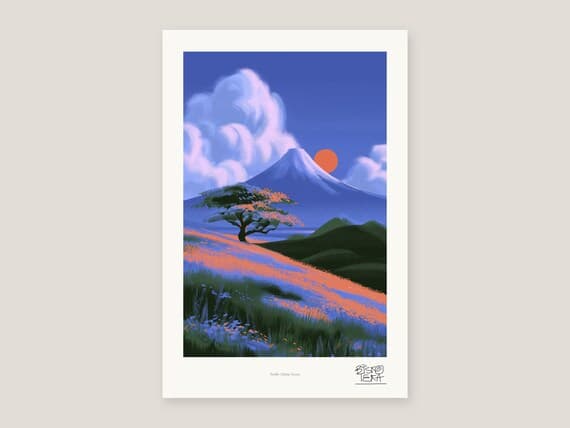 Full view of the Sunlit Alpine Scene print with its white gallery margin