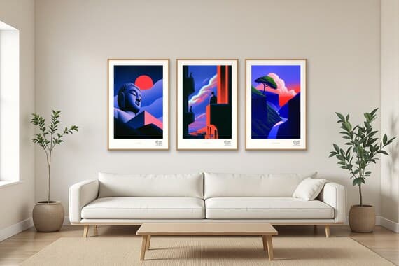 Midnight & Vermilion trio shown together in a cream living room