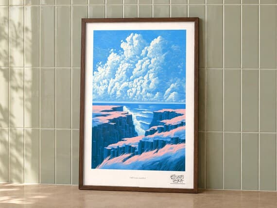 Cliff Drama Amplified art print on a wall, room view
