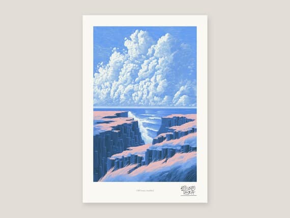 Full view of the Cliff Drama Amplified print with its white gallery margin