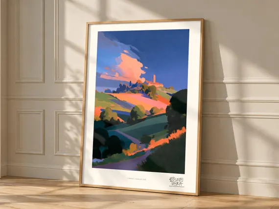 Colorful Countryside Path art print, framed, in a second room setting