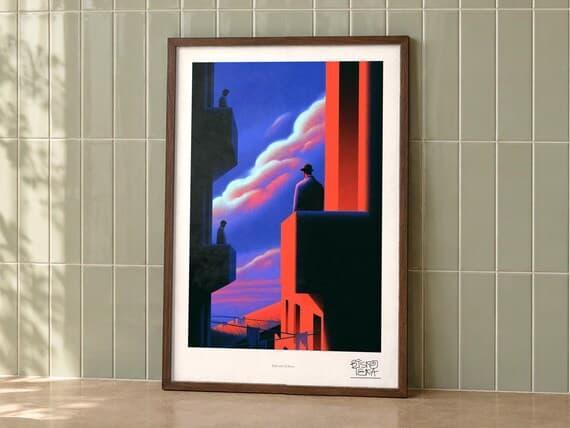 Balcony Echoes framed art print, second room setting