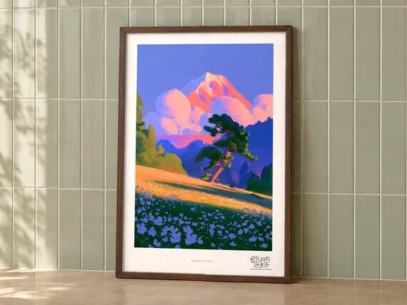 Alpine Pine Serenity framed art print, second room setting