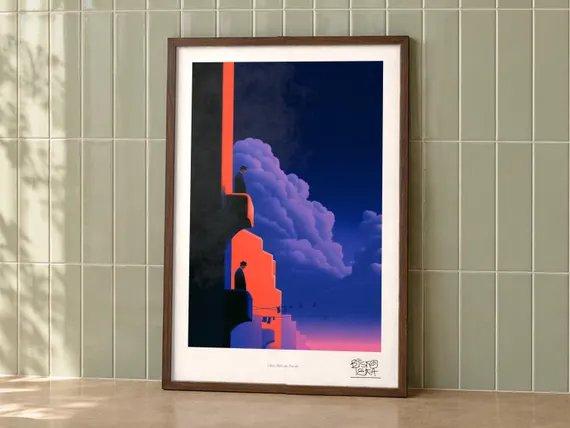 Silent Balcony Parade framed art print, second room setting