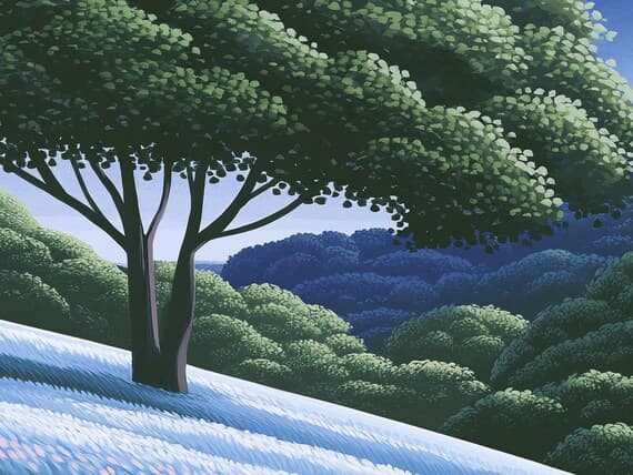 Close-up detail of the Mountain Moon Meadow giclée print