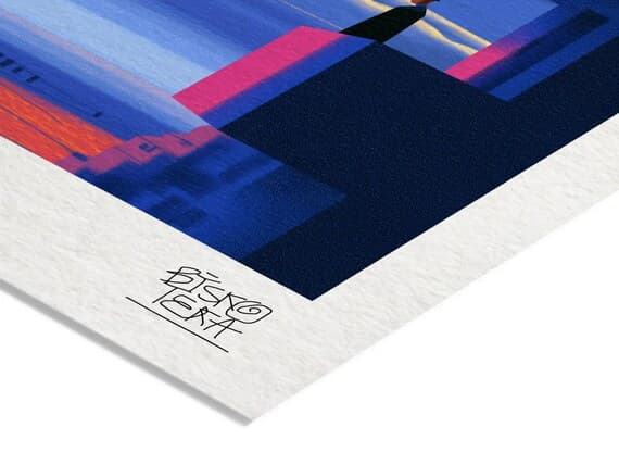 Close-up of the printed signature on the giclée paper