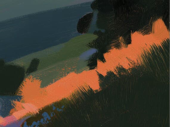 Close-up detail of the Colorful Countryside Path giclée print