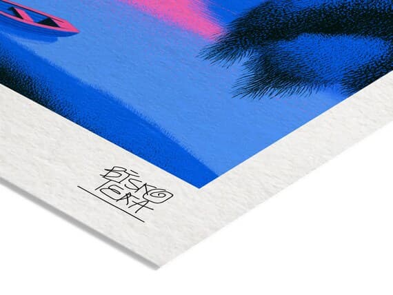 Close-up of the printed signature on the fine-art giclée paper of the Lake Beneath Canopy print