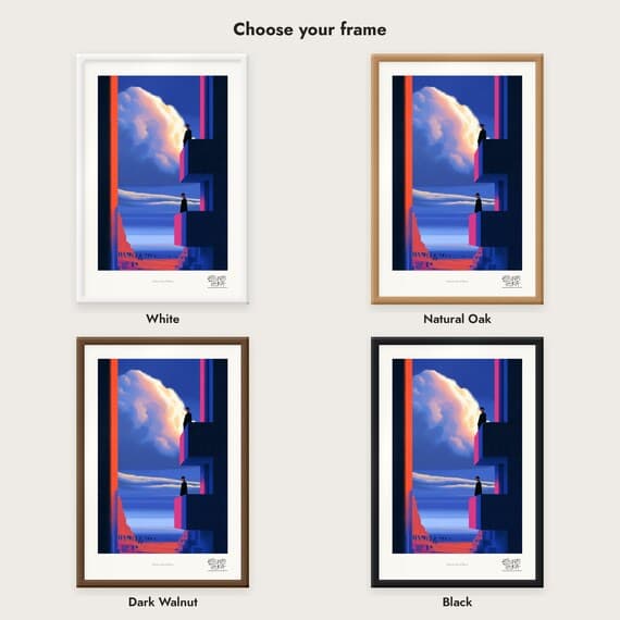 Frame colour comparison for the Balcony Men Stillness framed print