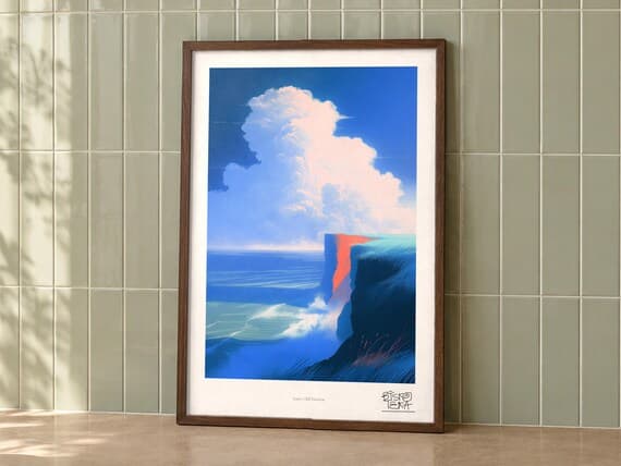 Azure Cliff Horizon art print on a wall, room view