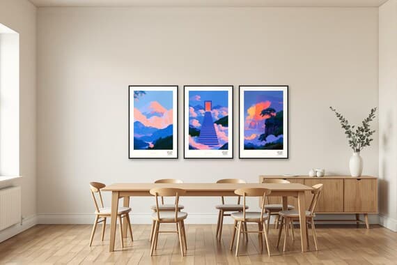 Above the Clouds trio shown together in a dining room