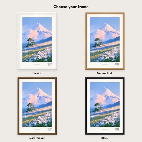 Frame colour comparison for the Pine Over Volcanic Meadow framed print