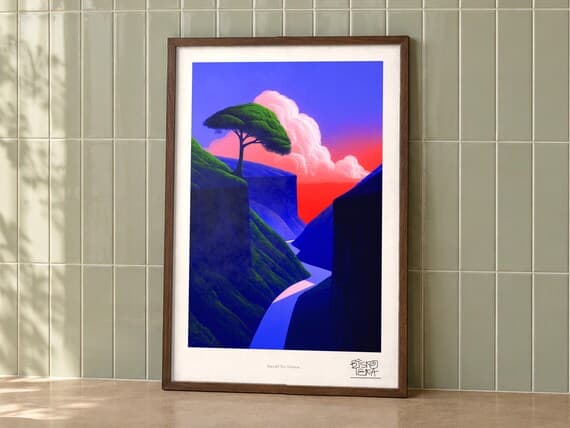 Emerald Tree Horizon art print on a wall, room view