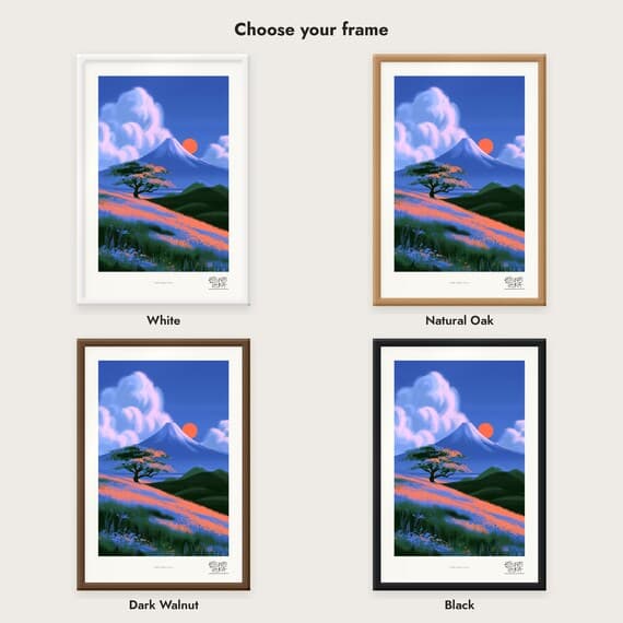 Frame colour comparison for the Sunlit Alpine Scene framed print