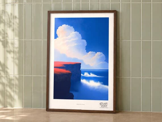 Cliffside Sky Drama framed art print, second room setting